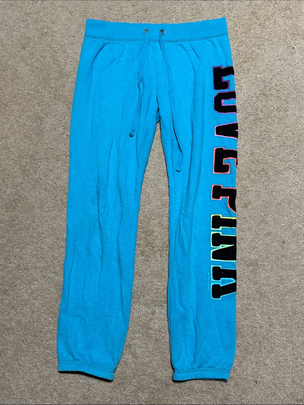 PINK Blue Sweatpants with Multicolor Side Lettering